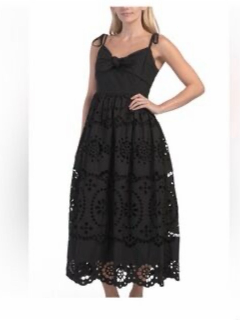 En Saison Black Eyelet Midi Dress with Bow Straps size S